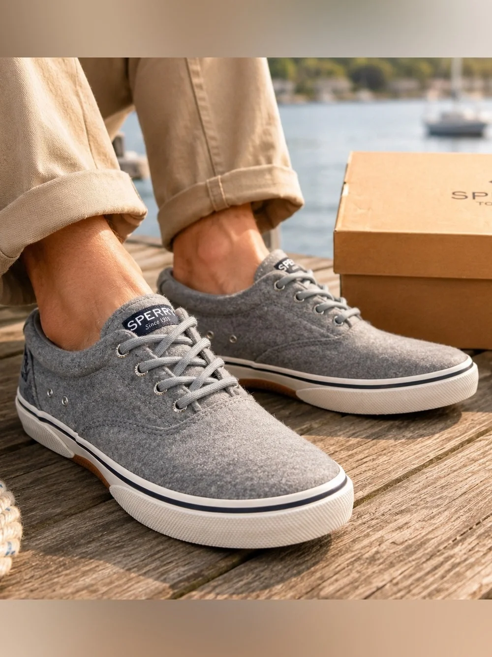 Sperry Top Sider Men’s Size 8 Gray Wool Blend Sneakers Memory Foam Casual Shoes